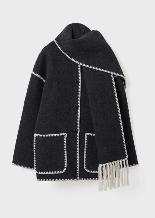 Embroidered scarf jacket dark grey mélange