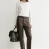 Five-pocket leather trousers bark