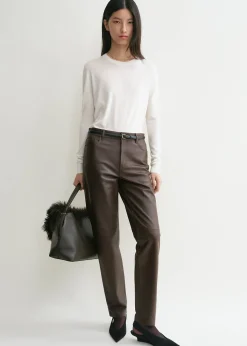 Five-pocket leather trousers bark