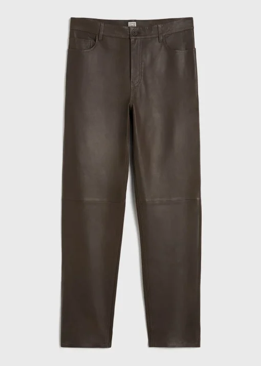 Five-pocket leather trousers bark