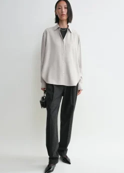 Fluid viscose-blend shirt pale grey mélange