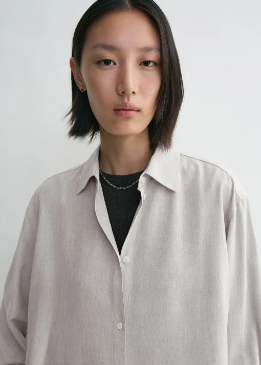Fluid viscose-blend shirt pale grey mélange