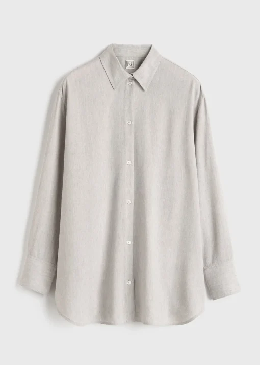 Fluid viscose-blend shirt pale grey mélange