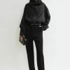 Funnel-neck organza blouse black