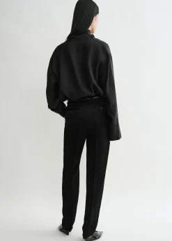 Funnel-neck organza blouse black