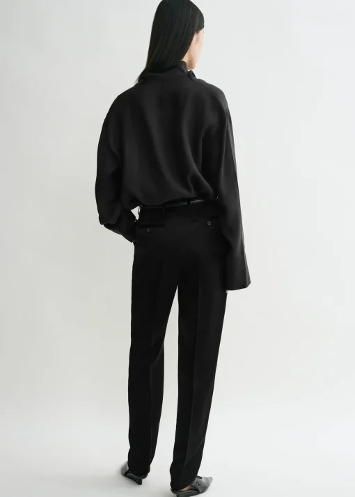 Funnel-neck organza blouse black