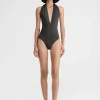 Halterneck swimsuit anthracite