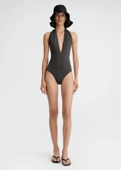Halterneck swimsuit anthracite