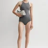 High neck swimsuit grey melange