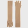 Long knit gloves camel