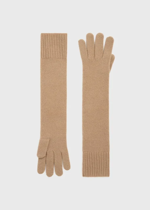 Long knit gloves camel