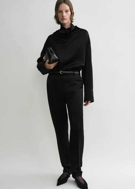 Low-waist satin trousers black