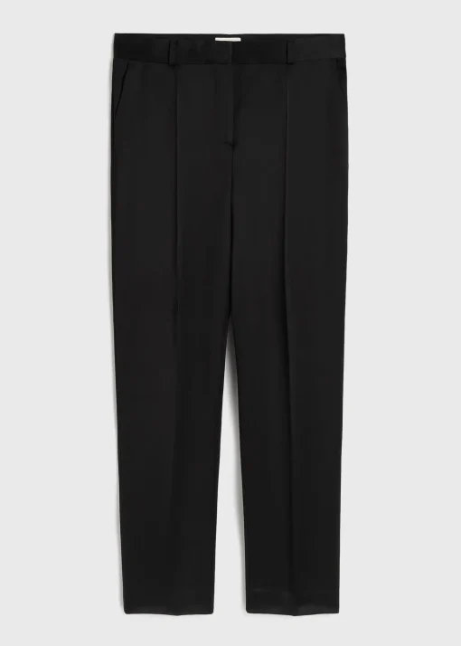 Low-waist satin trousers black