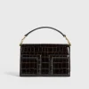 Mini T-Flap croco-embossed bag dark brown