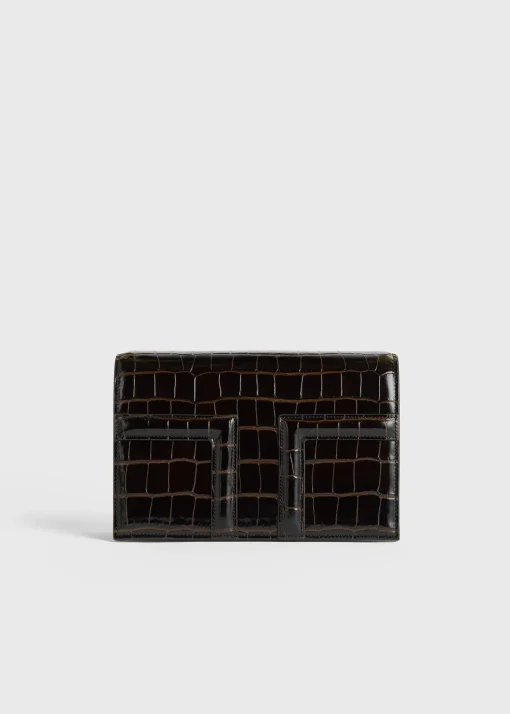 Mini T-Flap croco-embossed bag dark brown