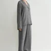 Monogram flannel pj top smoke melange
