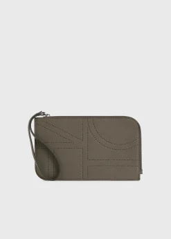 Monogram leather wristlet pouch ash