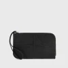 Monogram leather wristlet pouch black