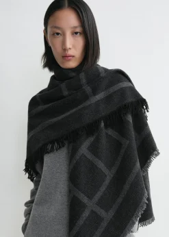 Monogram wool cashmere scarf dark grey