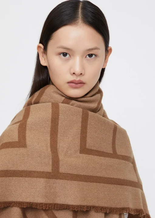Monogram wool cashmere scarf camel