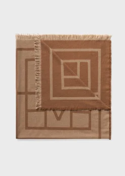 Monogram wool cashmere scarf camel