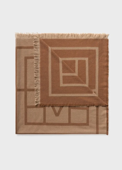 Monogram wool cashmere scarf camel