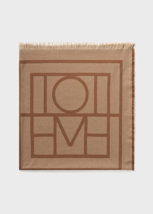 Monogram wool cashmere scarf camel