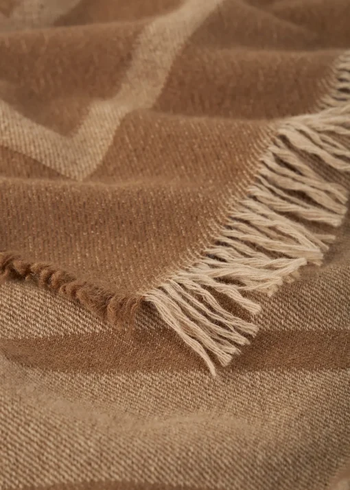 Monogram wool cashmere scarf camel