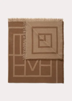 Monogram wool cashmere scarf camel