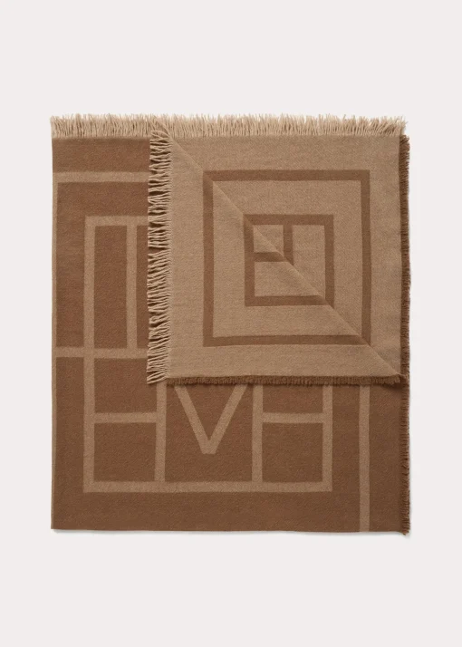 Monogram wool cashmere scarf camel