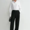 Pleated straight trousers black