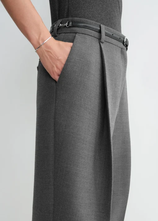 Pleated straight trousers grey melange