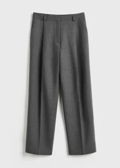 Pleated straight trousers grey melange