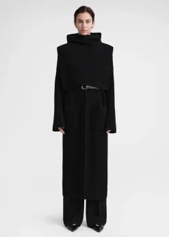 Ribbed wool hoodie bib black