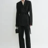 Satin-lapel wrap blazer black