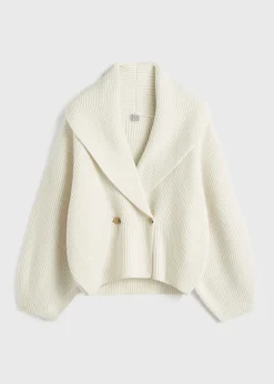 Shawl-lapel cardigan milk