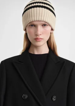 Signature stripe beanie light sand
