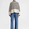 Signature stripe turtleneck light sand