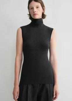 Sleeveless scarf knit dark grey melange