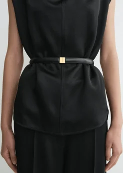 Slide clasp leather belt black