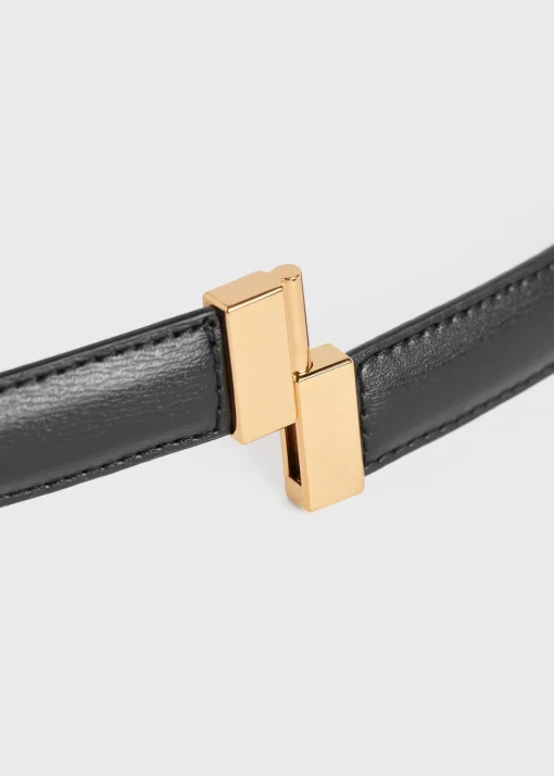 Slide clasp leather belt black