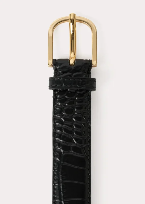 Slim croco-embossed trouser belt black