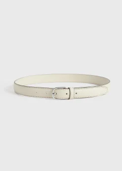 Slim grained-leather trouser belt milk