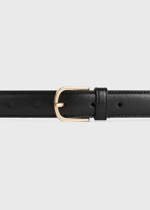 Slim leather trouser belt black