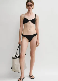 Smocked half-cup bikini top black