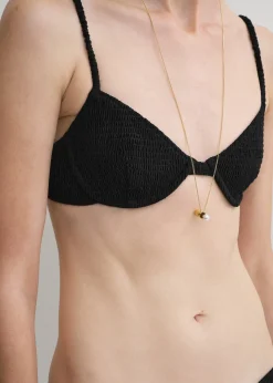 Smocked half-cup bikini top black