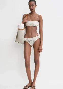 Smocked mid-rise bikini bottoms washed floral