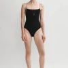 Smocked swimsuit black