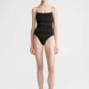 Smocked swimsuit tortoise