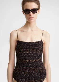Smocked swimsuit tortoise